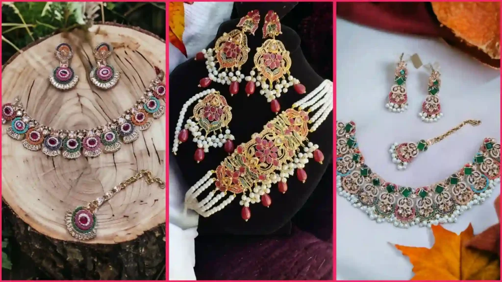 Naurattan necklace with earrings : नौरतन हार और इयररिंग्स की जोड़ी फैशन की दुनिया में मचा दी है तबाही