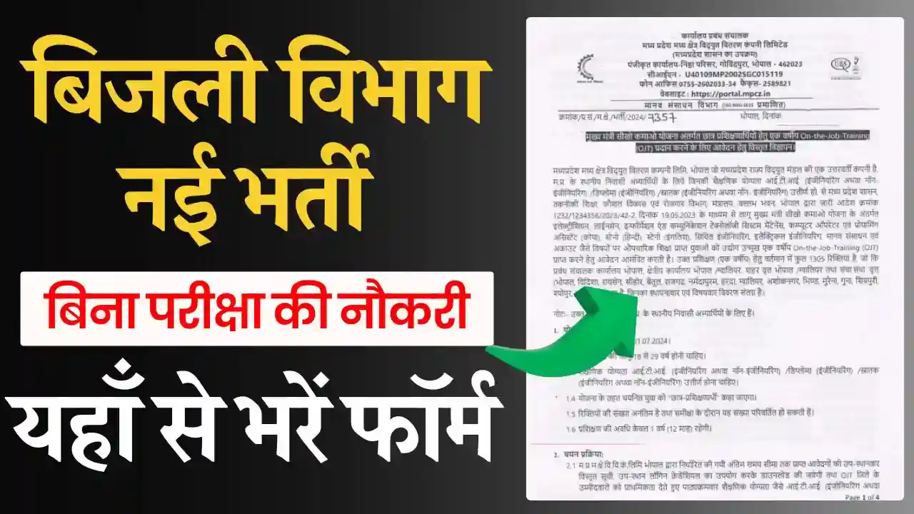 Bijli Vibhag Vacancy 2025:कक्षा 10वीं पास वालों की बल्ले-बल्ले निकल गई 2500 पदों पर भर्ती