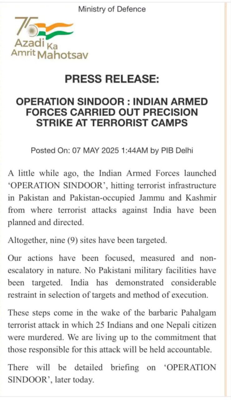 operation sindoor : पाकिस्तान के 9 आतंकी ठिकाने किए गए तबाह हुई एयर स्ट्राइक