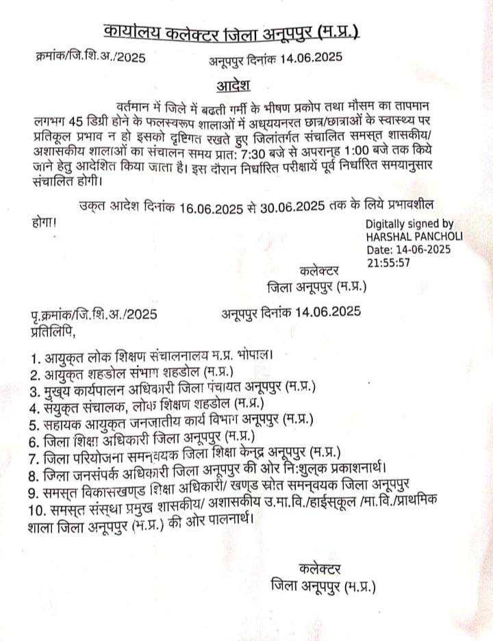 Anuppur में विद्यालय खुलने से पहले कलेक्टर ने जारी कर दिया ये बड़ा आदेश