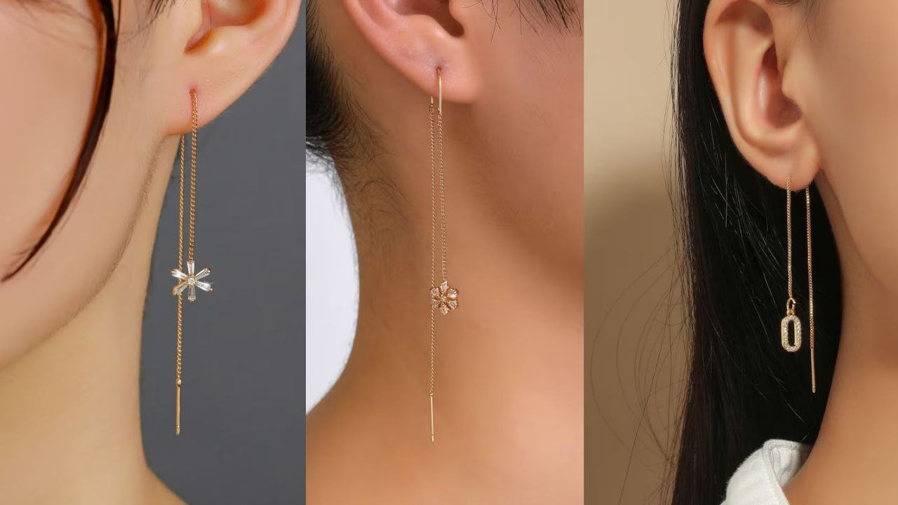 सुई धागा इयररिंग्स की देखें न्यू लेटेस्ट डिजाइन सावन में हरी साड़ी या सूट के साथ करें ट्राई।