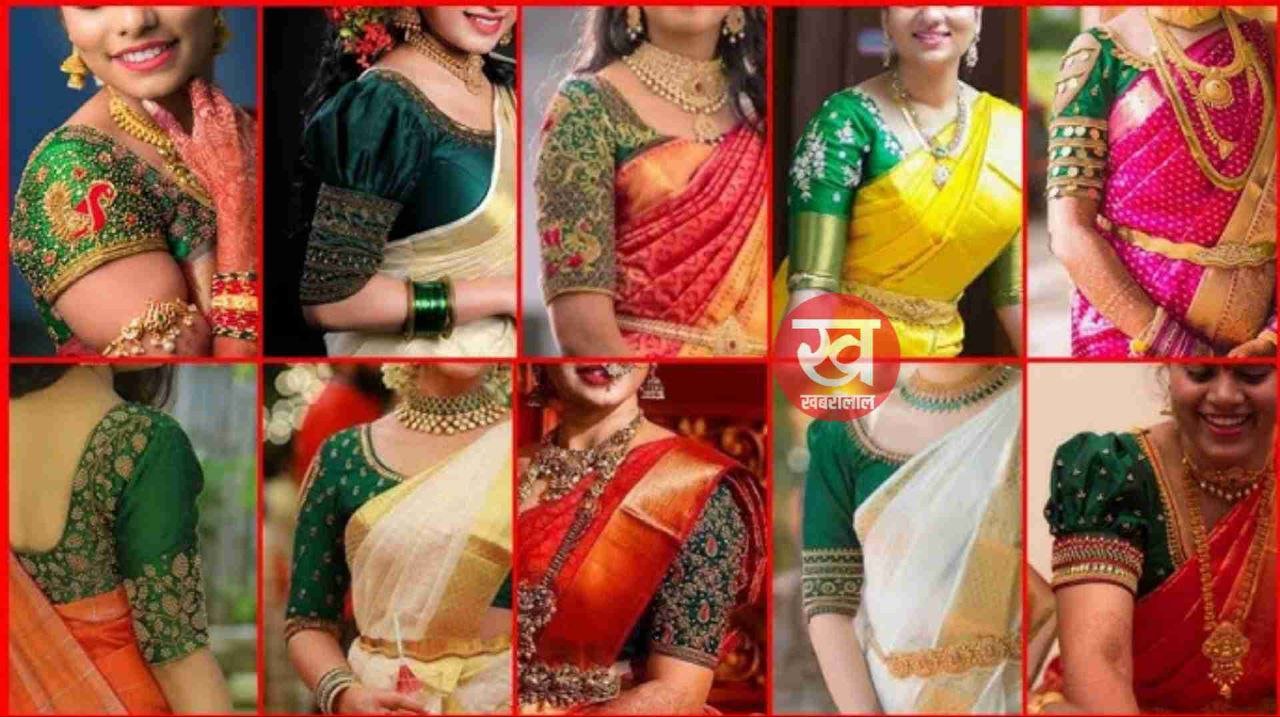 सावन लगते ही ब्रोकेड कपड़े की आ गई बहार Green blouse की अट्रैक्टिव design में देखें यह नजारे।