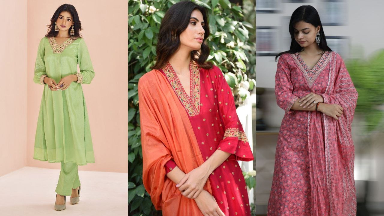 V Neck Suit Design: सावन में दूसरे सोमवार पर पहने, एक्टर शाहिना खान की तरह V Neck Suit Design मिलेगा क्लास लुक