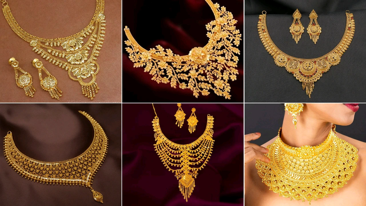 ‍Modern Gold Necklace Designs: ससुराल में पहने मॉडर्न नेकलेस के लेटेस्ट डिजाइन, खूबसूरती के साथ पतिदेव के दिल पर होगा राज! Modern Gold Necklace Designs: यदि आप अपनी ज्वेलरी कलेक्शन को खास बनाना चाहती हैं तो यह मिलेंगे आपके लिए मॉडल गोल्ड नेकलेस का लेटेस्ट और ट्रेंडी कलेक्शन, जो आपकी हर लुक को खूबसूरत बना देगा, यह Modern Gold Necklace मार्केट में आपको अच्छे दामों में मिल जाएंगे इसकी क्वालिटी और लुक आपकी बहू की खूबसूरती में चार चांद लगा देंगे, इस तरह की नेकलेस आप अपनी बहू को मुंह दिखाई और रिसेप्शन में गिफ्ट कर सकती हैं, Modern Gold Necklace Designs मैं आपको हर डिजाइन मिल जाती है जिसे आप एथेनिक लुक्स के साथ स्टाइल कर सकती हैं और अपने लुक को ग्रेसफुल और रॉयल टच दे सकती हैं। Stone Embellished Gold Necklace Designs: यह नेकलेस आपको वेडिंग और रिसेप्शन में खूबसूरत लुक प्रोवाइड करते हैं, इस नेकलेस में आपको डायमंड वर्क और स्टोन वर्क मिलता है जो इस नेकलेस को अट्रैक्टिव टच देते हैं, इस तरह की नेकलेस डिजाइन थोड़ी सी महंगी होती है लेकिन यह लंबे समय तक चलती है, Stone Embellished Gold Necklace से आपका ब्राइडल कलेक्शन खास बन जाएगा, और इसे आप अपने ससुराल में साड़ी लुक के साथ स्टाइल करके हर दिन खूबसूरती को और अधिक निखार सकती हैं। Gold Choker Pearls Necklace Design: गोल चोकर जिसमें खूबसूरत मोतियों का वर्क किया जाता है यह नेकलेस डिजाइन लगभग हर उम्र की महिलाओं को पसंद आते हैं, इस नेकलेस सेट मैं आपको खूबसूरत मोती और गोल्ड से बनी इयररिंग्स भी मिलते हैं जिससे आप शादी वह में पहन कर ब्राइडल लुक क्रिएट कर सकती हैं, यह नेकलेस लाइटवेट होते हैं इनका मार्केट में रेट भी दिखाई दिए जिससे आप खरीद कर अपनी कलेक्शन को बेहद खास बना सकती हैं यह आपको हर इंडियन लुक के साथ परफेक्ट लुक देगी। Temple Gold Necklace Design: यदि आपकी ससुराल में गहनों की शाही डिजाइन पसंद की जाती है, तो इस Temple Gold Necklace से सबका दिल जीत सकती है, यह नेकलेस डिजाइन देखने में बहुत खूबसूरत लगते हैं, इसमें आपको पूरे गोल्ड की मीनाकारी की जाती है जिससे ज्यादातर बड़े घर की बहू बेटियां पहनती हैं, इस नेकलेस को आप साड़ी और लहंगे के साथ स्टाइल कर सकती हैं यह आपको वेडिंग और पार्टी में शाही लोक प्रोवाइड करते हैं। हमें उम्मीद है कि यह आर्टिकल आपको पसंद आया होगा और इस आर्टिकल को आप ज्यादा से ज्यादा अपने मित्रों और परिजनों में शेयर करेंगी और हमारे व्हाट्सएप ग्रुप को फॉलो करें।
