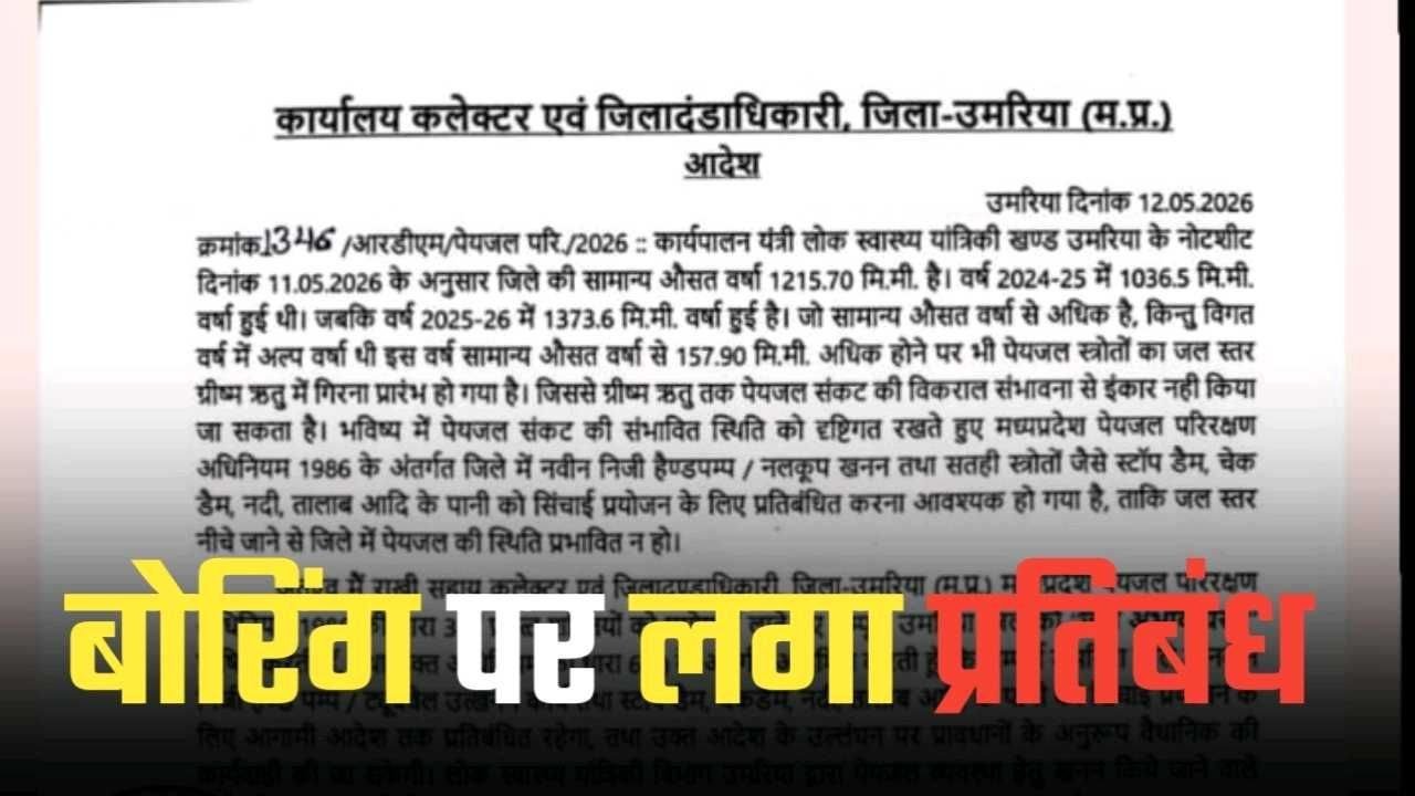 उमरिया जिले में नई बोरिंग पर लगा प्रतिबंध कलेक्टर ने जारी किए आदेश